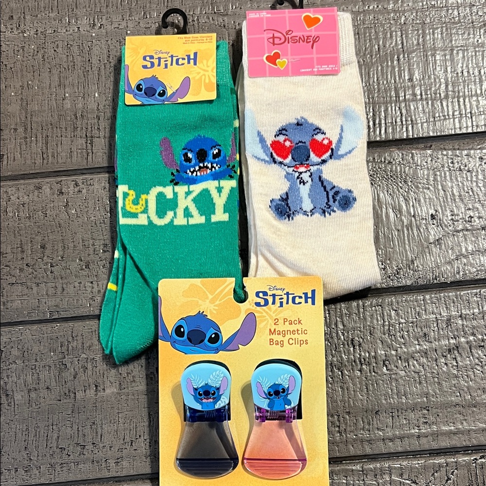 Adding one -Disney Stitch Adult Socks & Stitch Magnetic Bag Clips plus Bonus